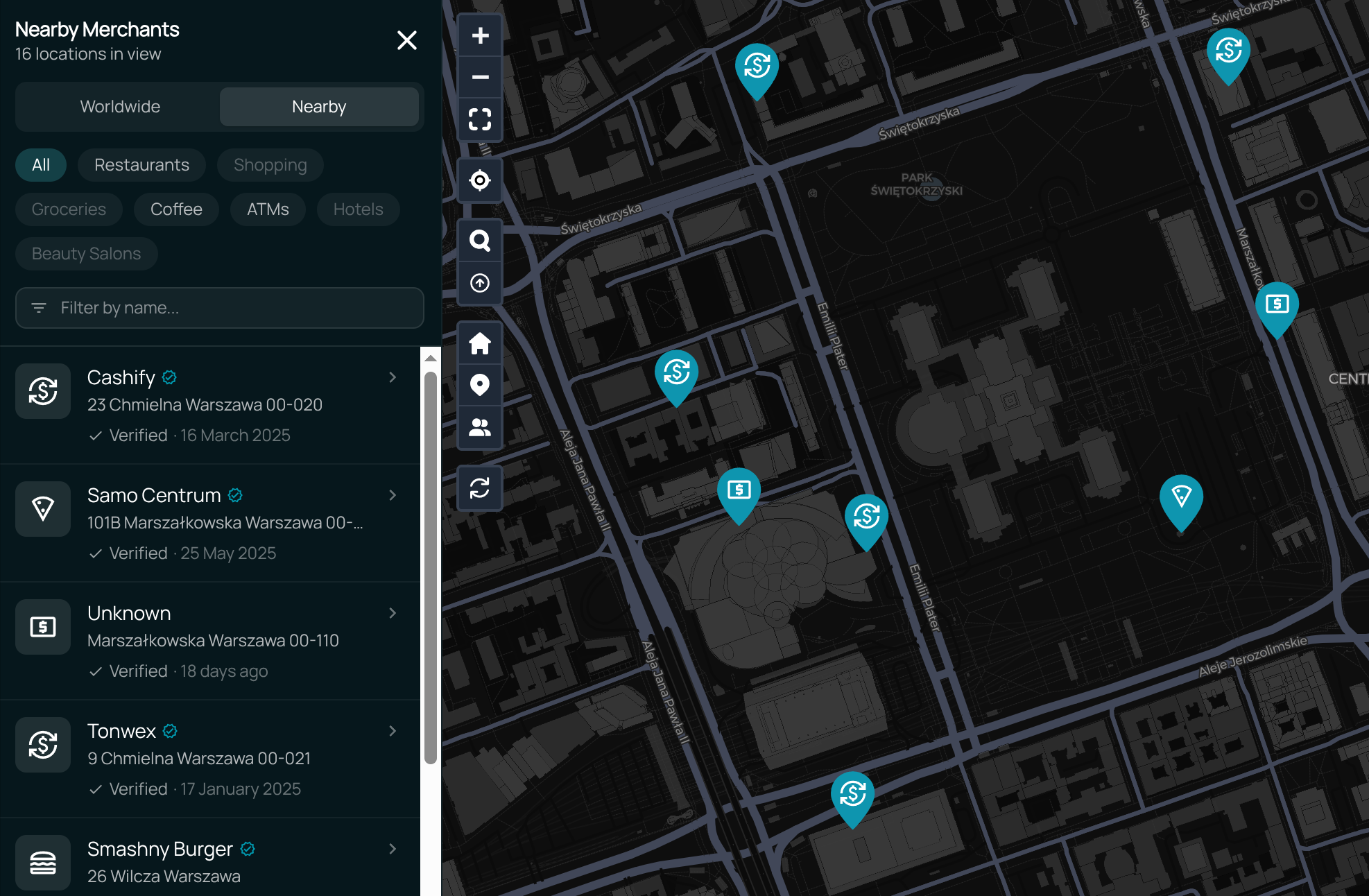 Screenshot of the updated web app map.
