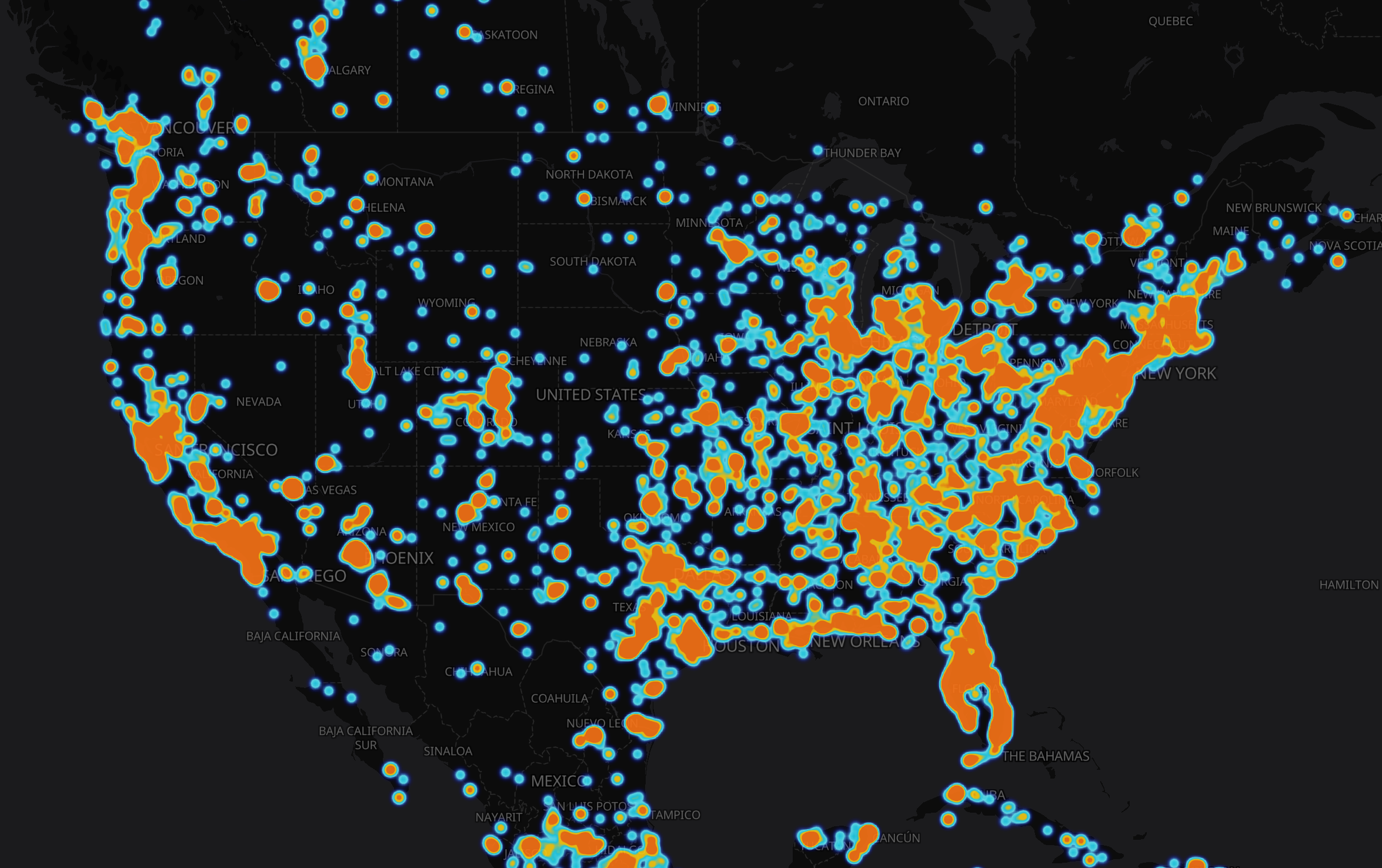 Screenshot of the merchant density heatmap layer